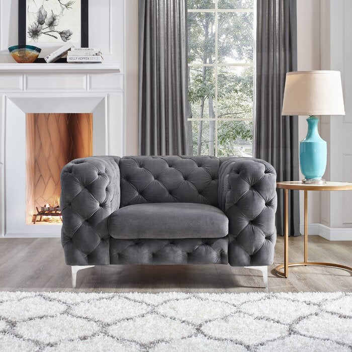 The Rocky Chesterfield Sofas Sets in Luxury Dark Grey Velvet