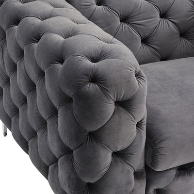 The Rocky Chesterfield Sofas Sets in Luxury Dark Grey Velvet