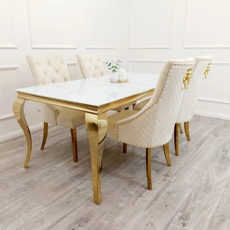 Louis Dining Table Gold with Glass Tops [Grey / White or Black] Glass Top - Table ONLY