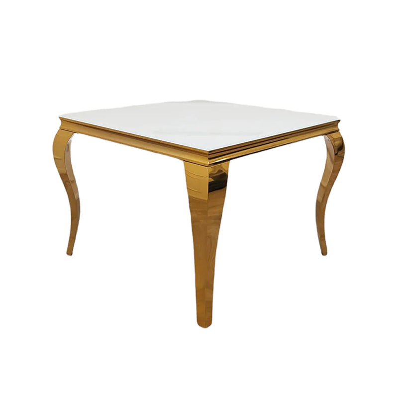 Louis Dining Table Gold with Glass Tops [Grey / White or Black] Glass Top - Table ONLY