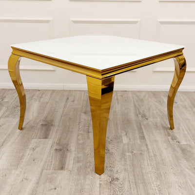 Louis Dining Table Gold with Glass Tops [Grey / White or Black] Glass Top - Table ONLY