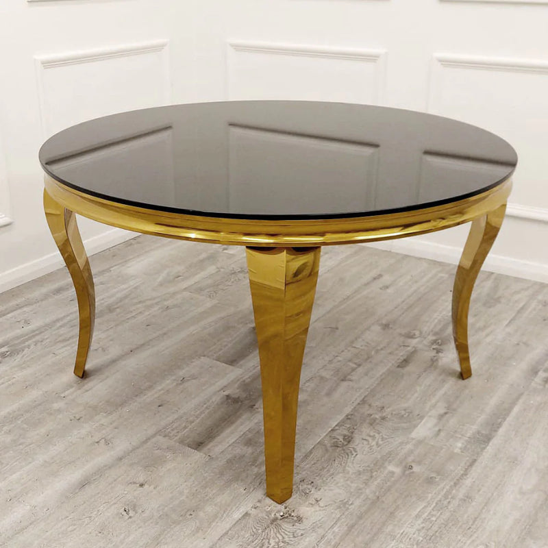 Louis Dining Table Gold with Glass Tops [Grey / White or Black] Glass Top - Table ONLY