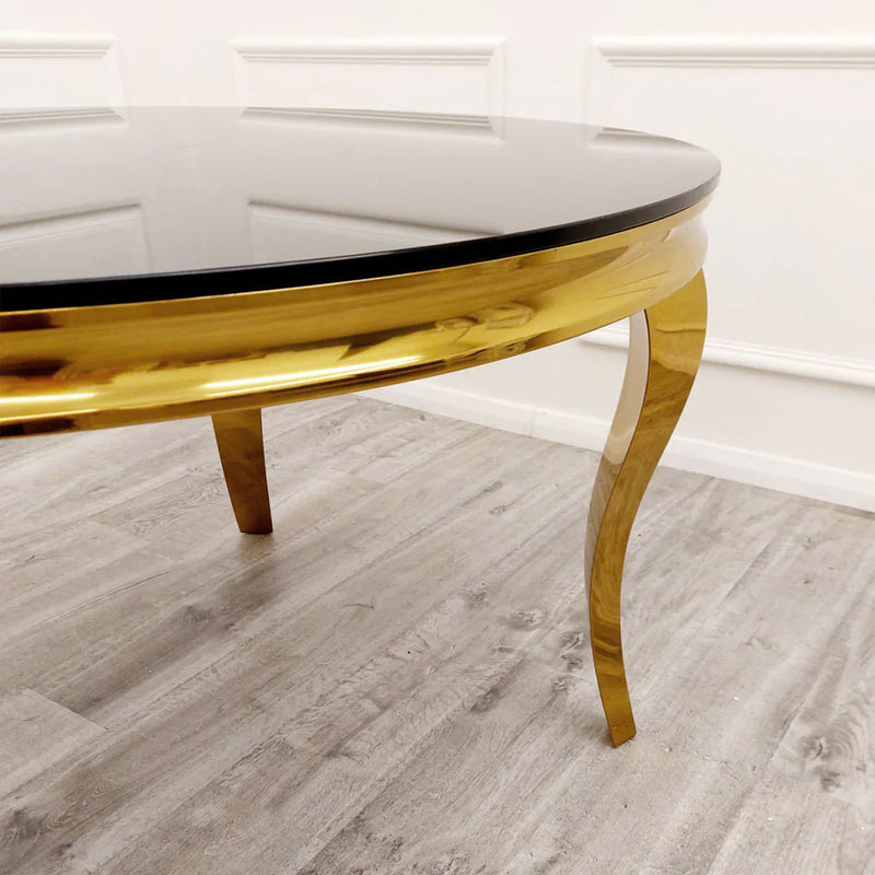 Louis Dining Table Gold with Glass Tops [Grey / White or Black] Glass Top - Table ONLY