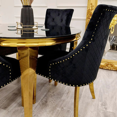 Louis Dining Table Gold with Glass Tops [Grey / White or Black] Glass Top - Table ONLY