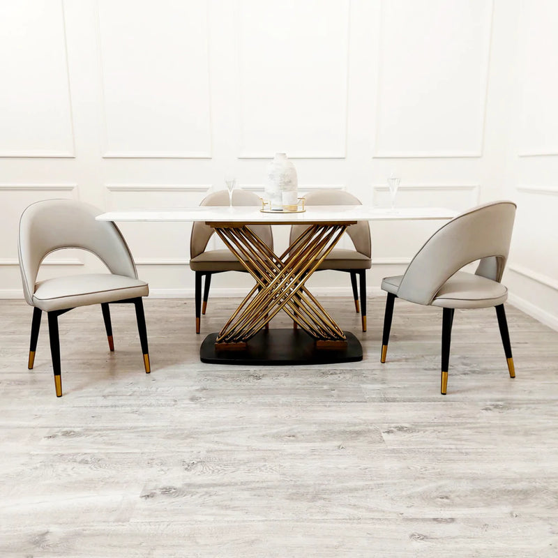 Orion Gold Dining Table with Polar White Sintered Stone Top  (180cm)