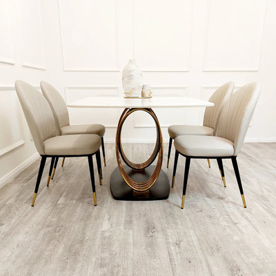 Orion Gold Dining Table Set with Polar White Sintered Stone Top  (180cm)  + 4 or 6 Chairs