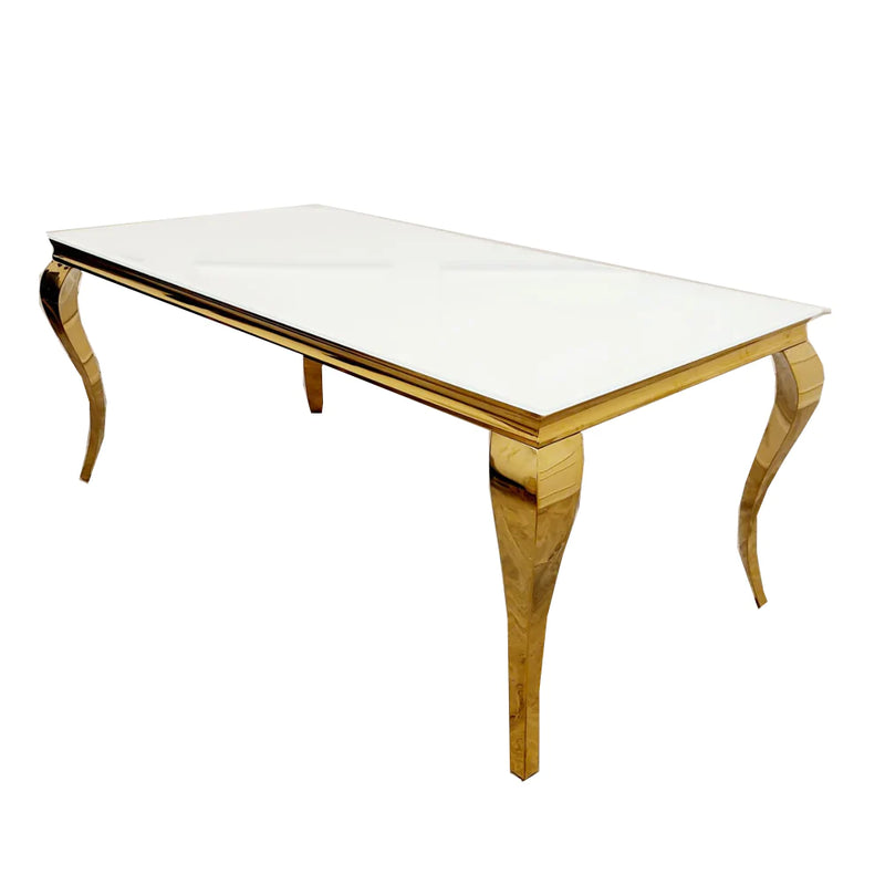 Louis Dining Table Gold with Glass Tops [Grey / White or Black] Glass Top - Table ONLY