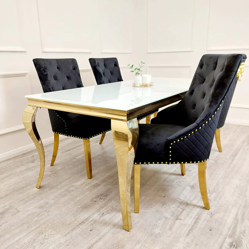 Louis Dining Table Gold with Glass Tops [Grey / White or Black] Glass Top - Table ONLY