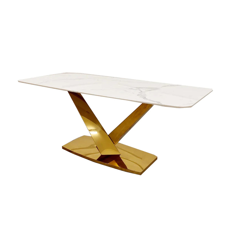 Valeo Gold Dining Table with Polar White Sintered Stone Top  (180cm)