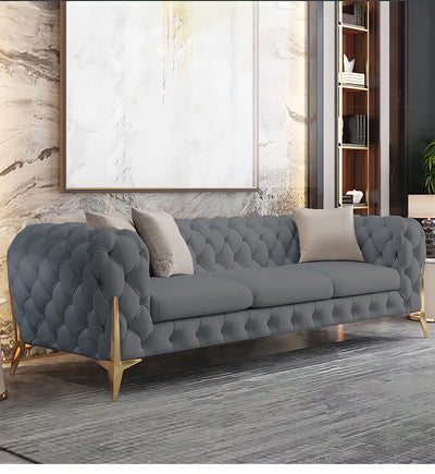 The Rocky Chesterfield Sofas Sets in Luxury Grey Leather