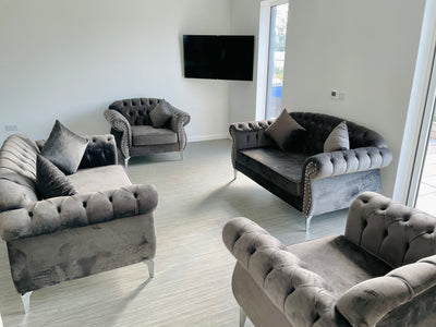 The New Chesterfield Sofa Sets in Luxury Dark Grey Velvet - CLEARNACE