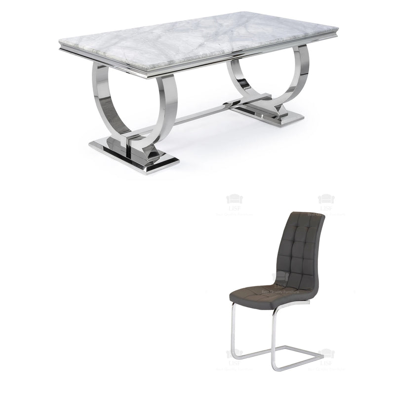 The Arianna Grey Marble Dining set (180cm) With Enzo Dark Grey PU Leather Dining Chairs