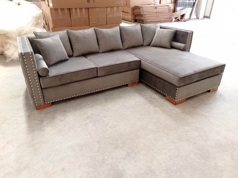 The Moscow Corner Sofa in Luxury Dark Grey Velvet - Right Hand Side