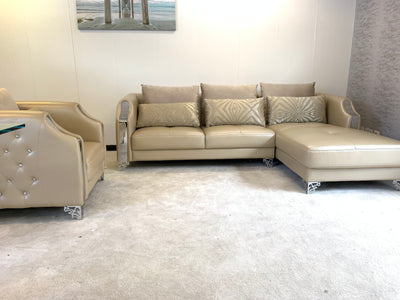 Martina Gold Leather Luxury Corner Settee Suite Sofa