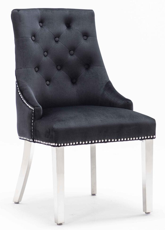 Knightsbridge Dining Chairs in Luxury BLACK Velvet Knocker Back - (Door Bell)