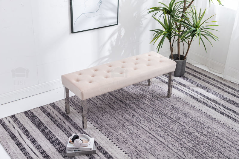 The Knightsbridge Luxury Bench in Cream Velvet (130cm)