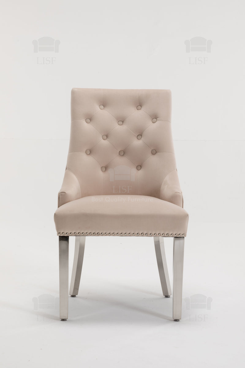Knightsbridge Dining Chairs in Luxury Cream Velvet Knocker Back - (Door Bell)