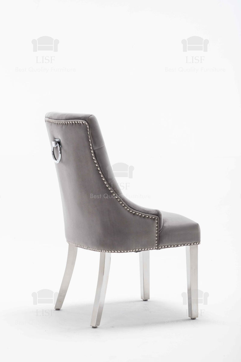 Knightsbridge Dining Chairs in Luxury Grey Velvet Knocker Back - (Door Bell)