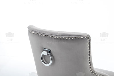 Knightsbridge Barstools Chairs in Luxury Grey Velvet Knocker Back - (Door Bell)