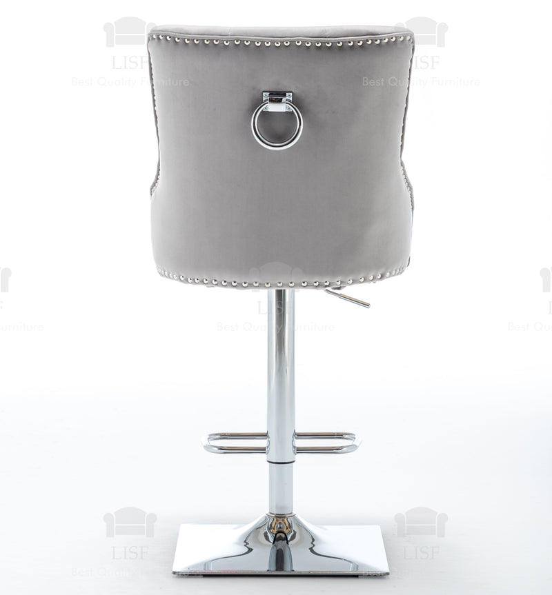 Knightsbridge Barstools Chairs in Luxury Grey Velvet Knocker Back - (Door Bell)