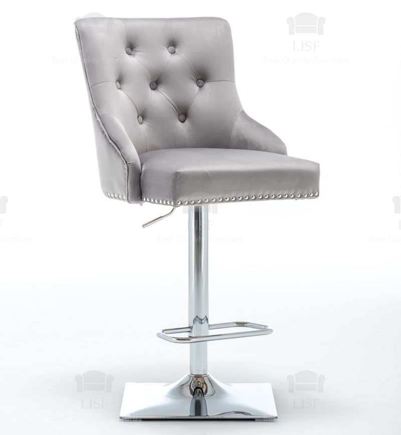 Knightsbridge Barstools Chairs in Luxury Grey Velvet Knocker Back - (Door Bell)