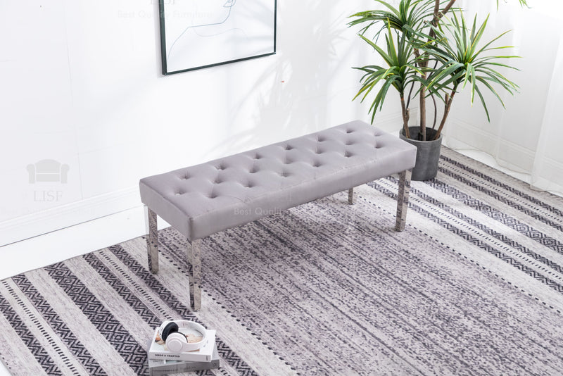 The Knightsbridge Luxury Bench in Grey Velvet (130cm)