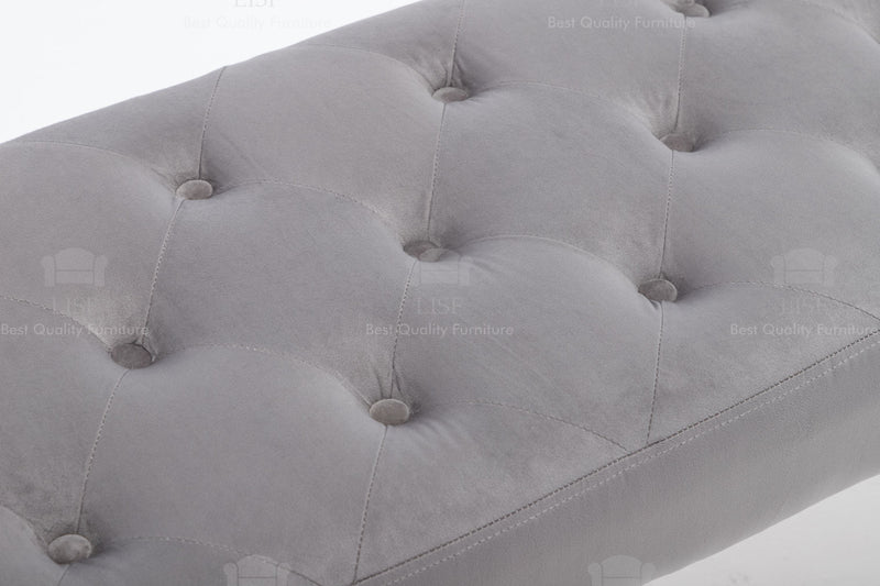 The Louis Luxury Bench in Grey Velvet - (130cm)