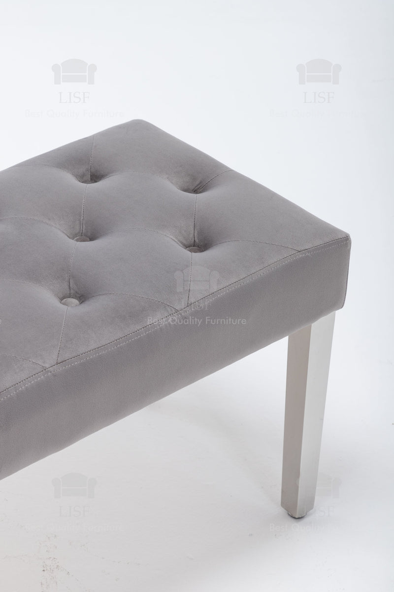 The Knightsbridge Luxury Bench in Grey Velvet (130cm)