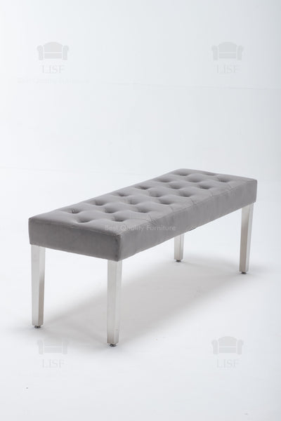 The Knightsbridge Luxury Bench in Grey Velvet (130cm)