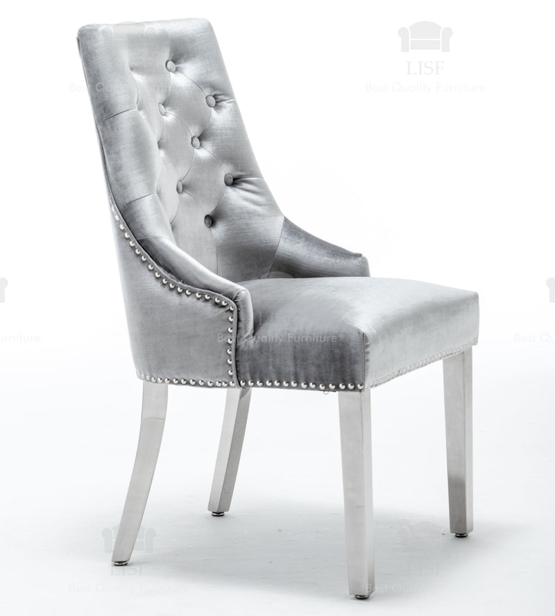 Knightsbridge Dining Chairs in Luxury Silver Velvet Knocker Back - (Door Bell)