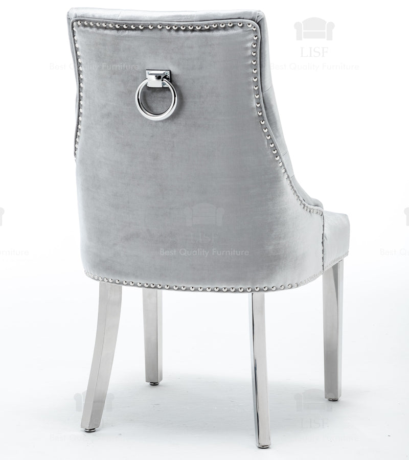 Knightsbridge Dining Chairs in Luxury Silver Velvet Knocker Back - (Door Bell)