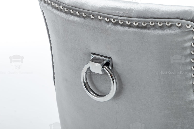 Knightsbridge Dining Chairs in Luxury Silver Velvet Knocker Back - (Door Bell)