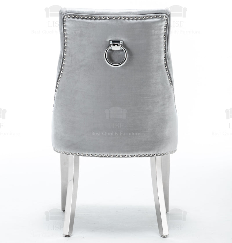 Knightsbridge Dining Chairs in Luxury Silver Velvet Knocker Back - (Door Bell)