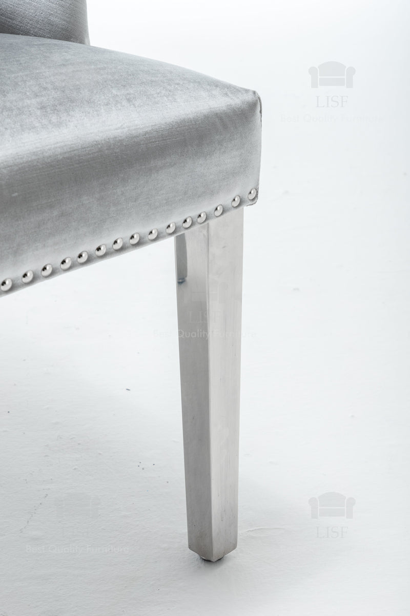 Knightsbridge Dining Chairs in Luxury Silver Velvet Knocker Back - (Door Bell)