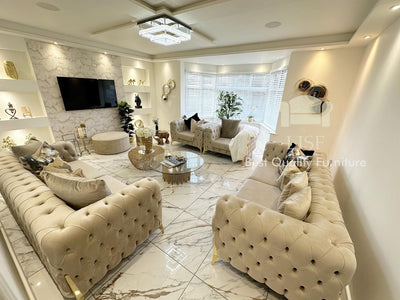 The Rocky Chesterfield Sofas Sets in Luxury Cream Velvet