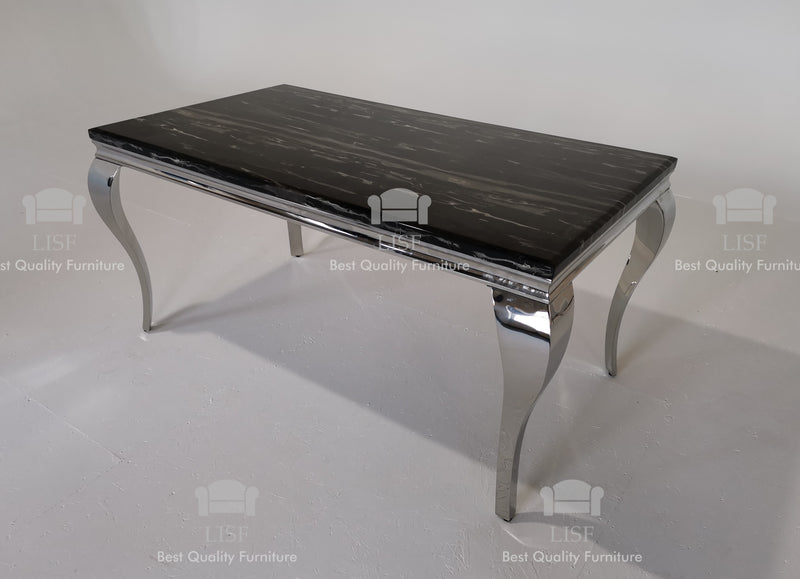 The Louis Dining Table (140cm) in [Grey / Cream or Black] Marble Top - Table ONLY