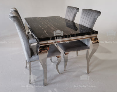 Louis Dining Set (140cm) Dining Sets (Black Marble Top)