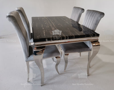 Louis Dining Set (140cm) Dining Sets (Black Marble Top)