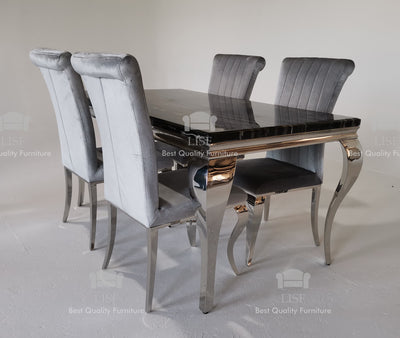 Louis Dining Set (140cm) Dining Sets (Black Marble Top)