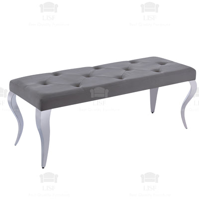 The Louis Luxury Bench in Grey Velvet - (130cm)