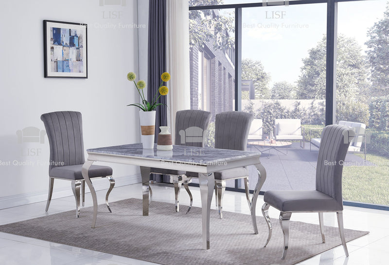 The Louis Dining Table (160cm) in Grey Marble Top - Table ONLY