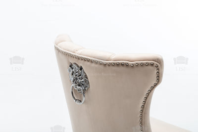 Montpellier Lion Head Dining Chair in luxury Cream Velvet