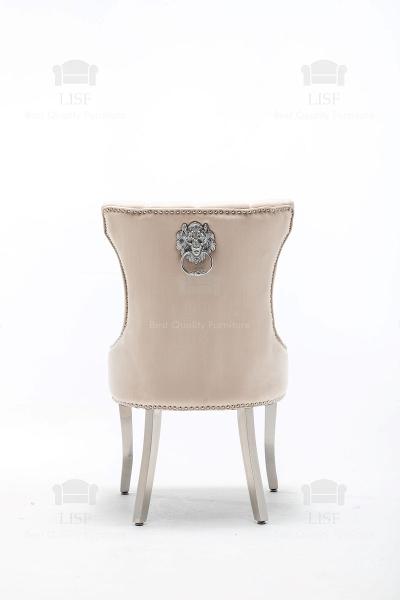 Montpellier Lion Head Dining Chair in luxury Cream Velvet