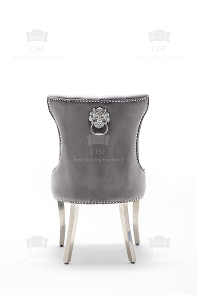 Montpellier Lion Head Dining Chair in luxury Dark Grey Velvet