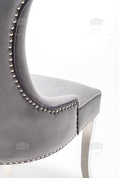 Montpellier Lion Head Dining Chair in luxury Dark Grey Velvet