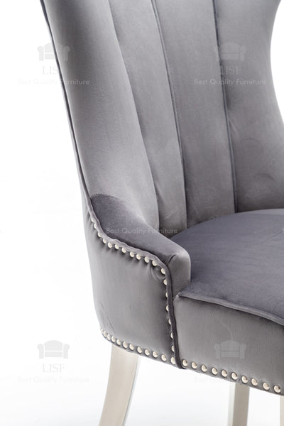 Montpellier Lion Head Dining Chair in luxury Dark Grey Velvet