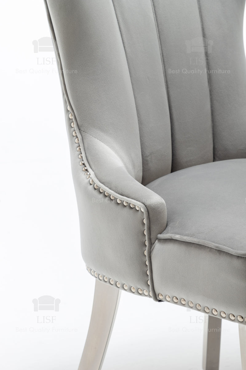 Montpellier Lion Head Dining Chair in luxury Grey Velvet