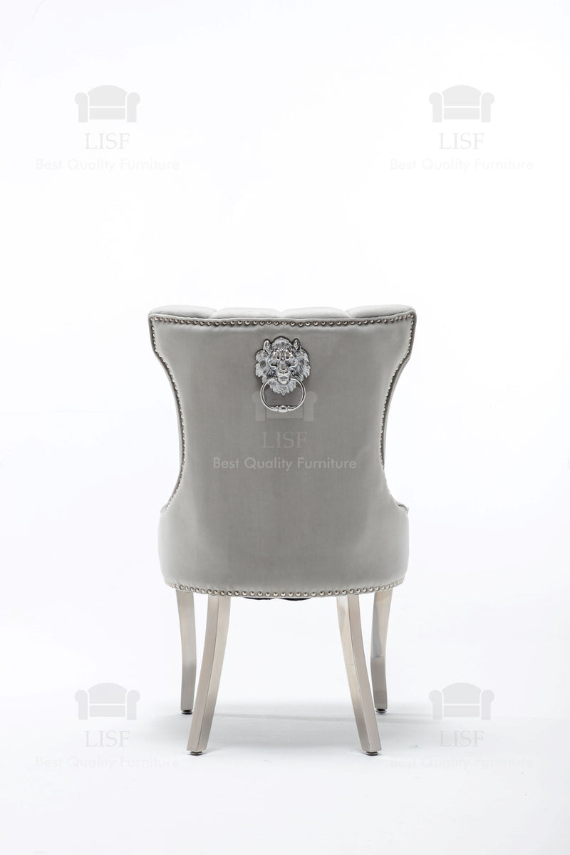 Montpellier Lion Head Dining Chair in luxury Grey Velvet