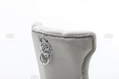 Montpellier Lion Head Dining Chair in luxury Grey Velvet
