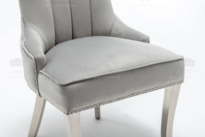 Montpellier Lion Head Dining Chair in luxury Grey Velvet